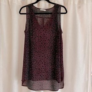 100% silk VINCE. aubergine leopard print sleeveless tunic top. PERFECT CONDITION